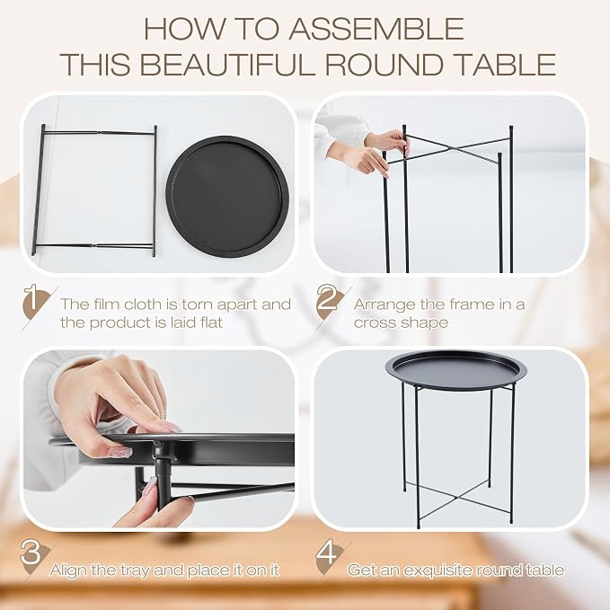 Kigley Set of 4 Metal Side Table Folding Tray Round Foldable End Table Outdoor - Image 4