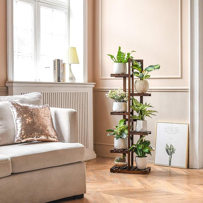 Mkono Wood Plant Stand 6 Tier 7 Potted Plant Shelf Indoor Outdoor Tall - Image 5