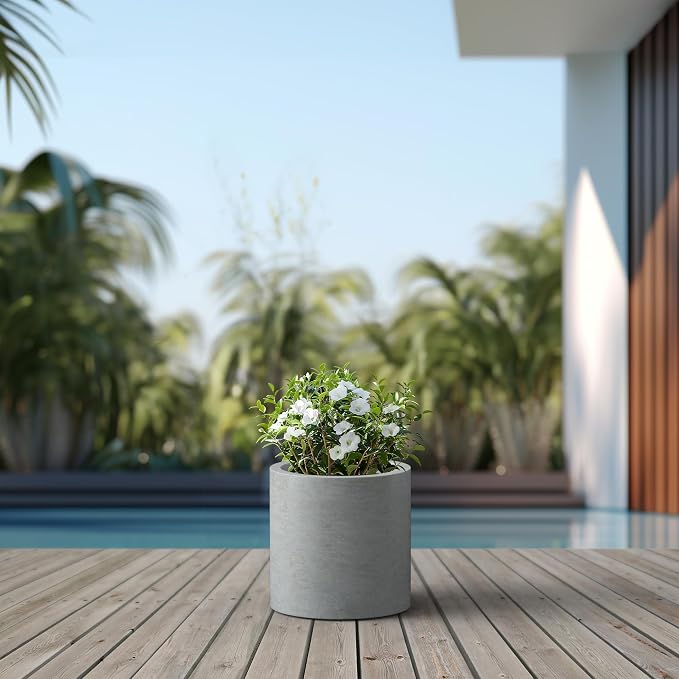 Kante 12.6" Dia Round Concrete Planter, Modern Style Large Cylindrical Plant Pot - Image 7