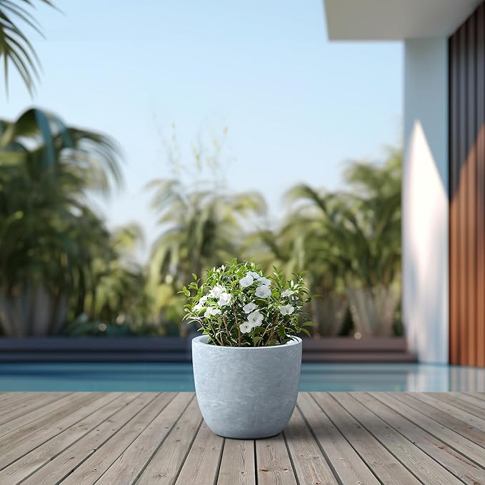 Kante 14 Inch Dia Round Concrete Planter, Indoor Outdoor Large Plant Pot - Image 4