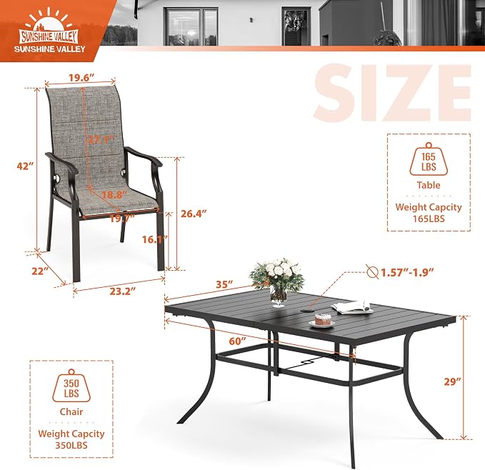 7 Piece Patio Dining Sets for 6, Metal Outdoor Table and Chairs Set - Image 6