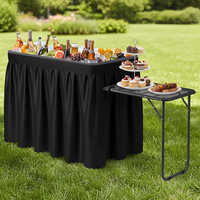 VINGLI Ice Table with Side Table, Portasble Cooler Table with Removable Skirt by VINGLI