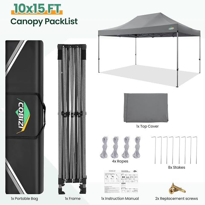 COBIZI 10x15 FT Pop up Canopy Tent, Heavy Duty Easy Up Commercial Outdoor Party - Image 5