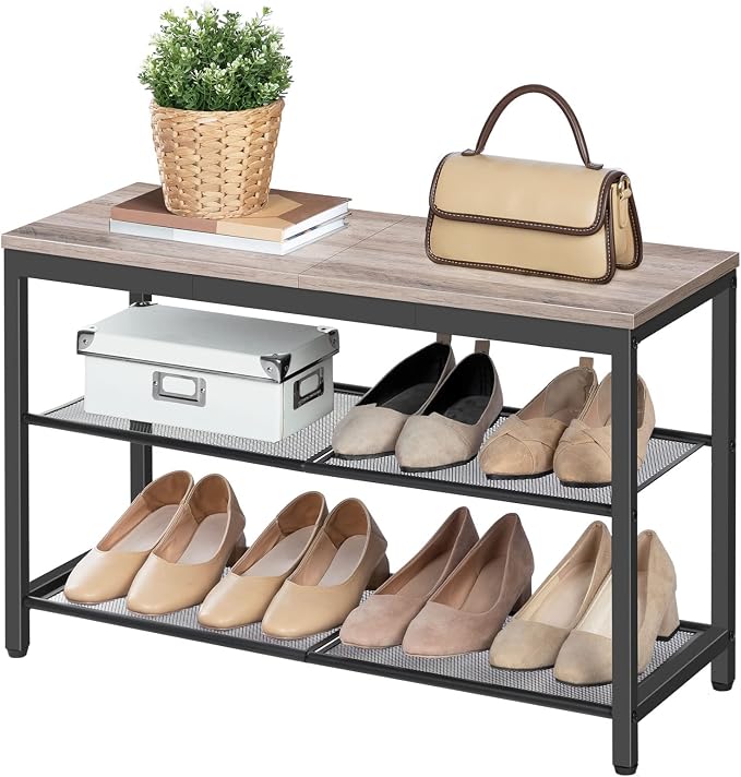 HOOBRO Shoe Bench, 3-Tier Shoe Rack, Industrial Shoe Organizer Storage Bench - Image 9