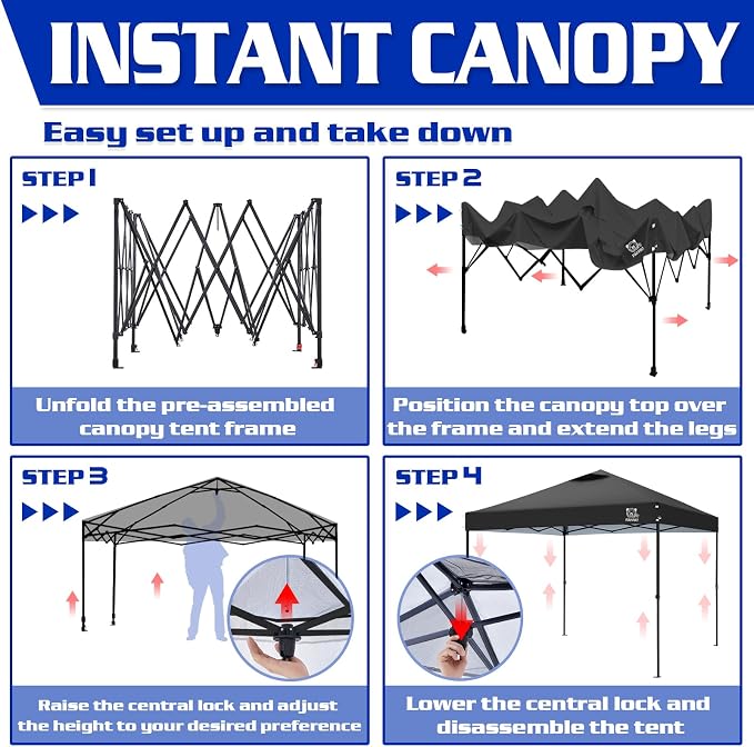 10x10 Pop Up Canopy Tent, 300D Silver-Coating Top, 1-Person Setup Commercial - Image 5