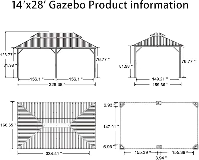 PURPLE LEAF 14' X 28' Outdoor Hardtop Gazebo Patio Wide Aluminum Frame Metal - Image 8