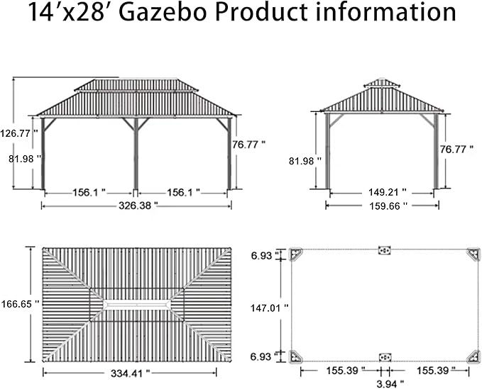 PURPLE LEAF 14' X 28' Outdoor Hardtop Gazebo Patio Wide Aluminum Frame - Image 9