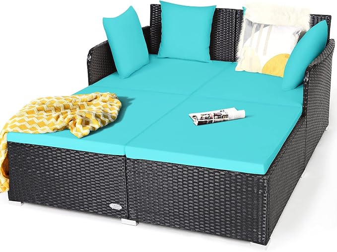 HAPPYGRILL Outdoor Rattan Daybed Patio Loveseat Sofa Set by HAPPYGRILL