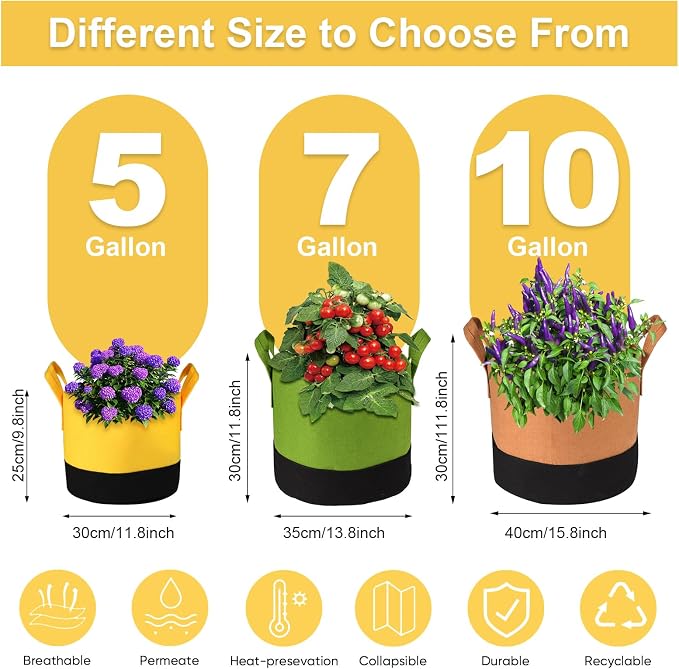Grow Bags 5 Gallon, 6 Pack Fabric Plant Pots - Image 4