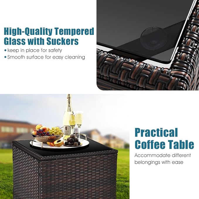 Tangkula 3 Pieces Patio Furniture Set, PE Rattan Wicker 3 Pcs Outdoor Sofa Set - Image 6