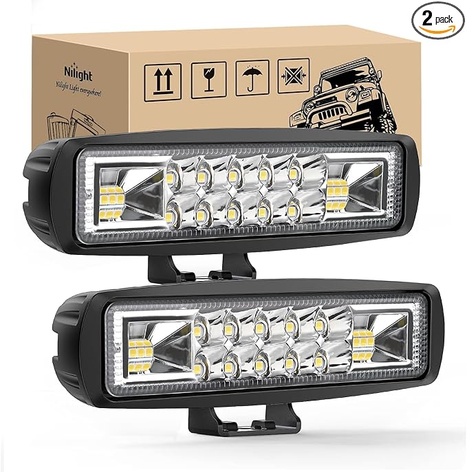 Nilight LED Pods 2PCS 6 Inch 60W Flood Spot Beam Combo Light Bar Driving Fog by Nilight