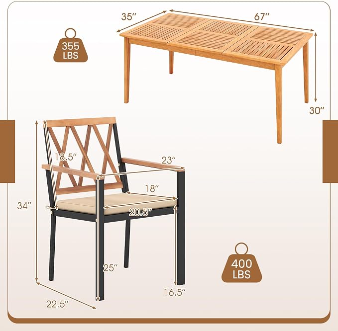 Tangkula 7 Piece Wood Outdoor Dining Set - Image 4