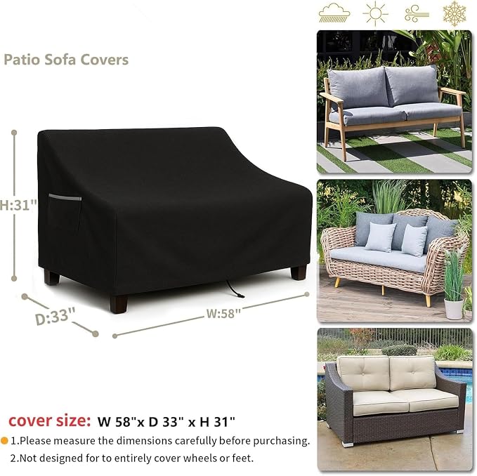 Outdoor Sofa Cover, Waterproof Patio Furniture Cover 58.3W x 32.7D x 31H inches - Image 2