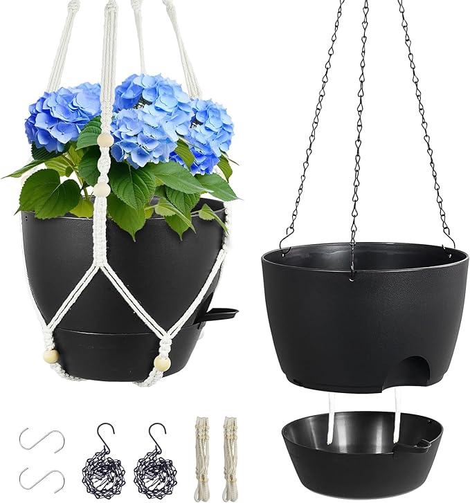 10 inch Self Watering Hanging Planters, 2 Pack Hanging Baskets by Meowell