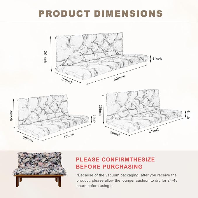 Porch Swing Cushion with Backrest, Waterproof Bench Cushion - Image 3