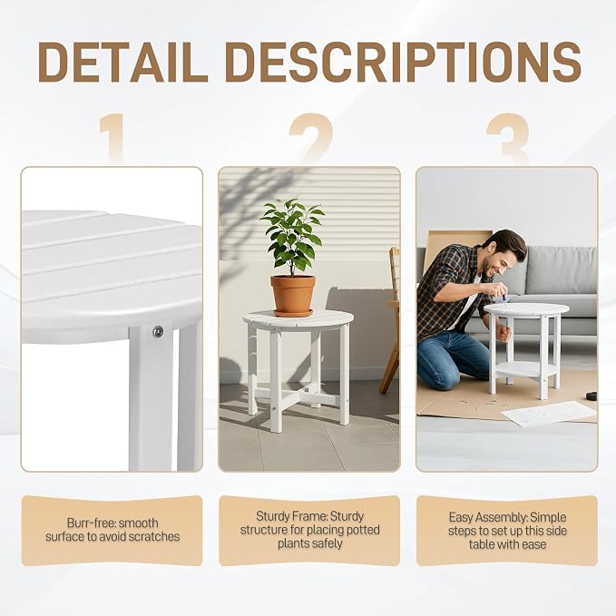 Outvita Adirondack Side Table, 18 Inch Round Outdoor End Table, HDPE Weather - Image 6