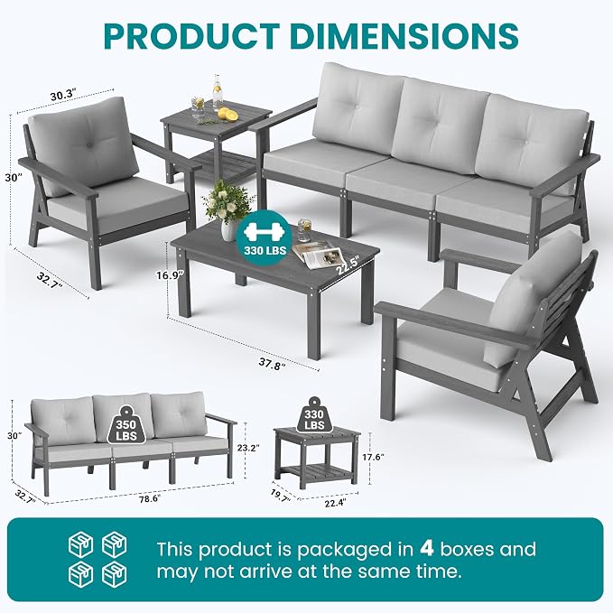 7-Piece HDPE Patio Furniture Set, Outdoor Sectional Sofa Set, All Weather - Image 6