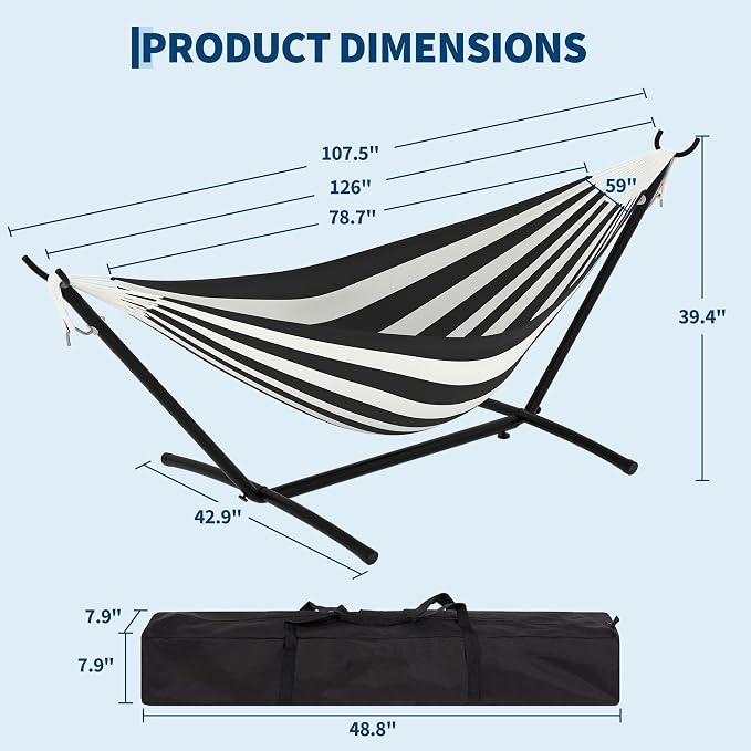 2 Person Hammocks with Stand for Outside, Double Hammocks Portable Space Saving - Image 2