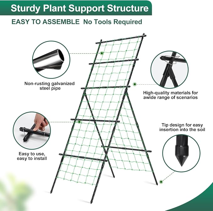 Cucumber Trellis for Raised Bed, 6ft Metal A-Frame Garden Trellis for Climbing - Image 5