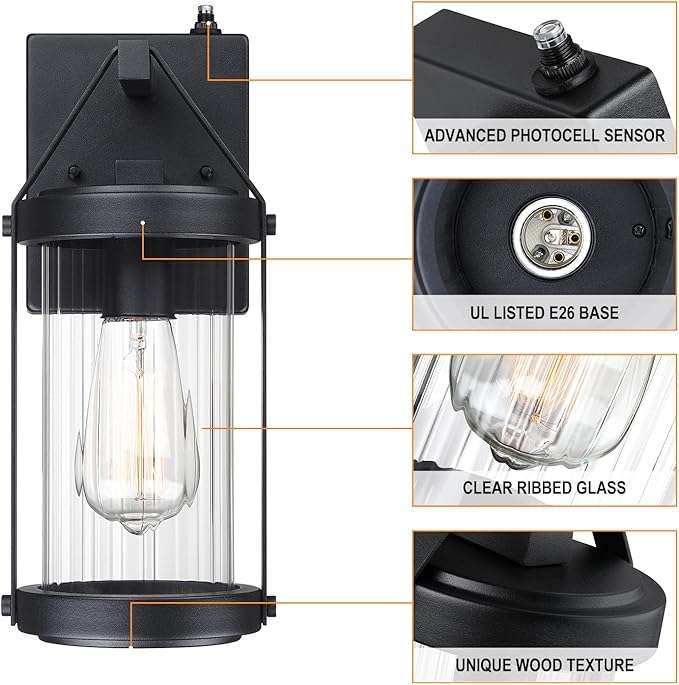 LONEDRUID 2 Pack Dusk to Dawn Sensor Outdoor Wall Sconce Lighting Black - Image 3