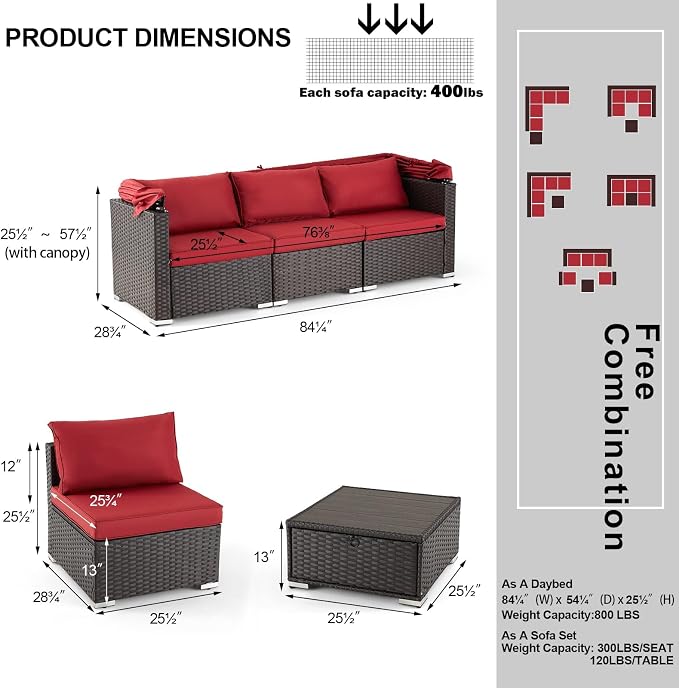 HOMREST 6 Pieces Patio Furniture Sets, Rattan Daybed - Image 2