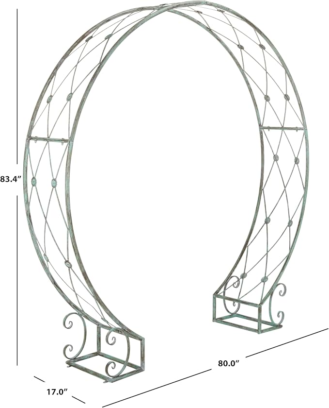 SAFAVIEH Outdoor Collection Mizell Antique Green Lattice Wrought Iron Moon - Image 3