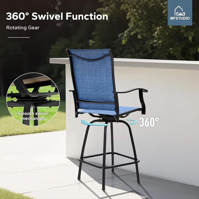 MFSTUDIO Outdoor Bar Stools Set of 2, Swivel Bar Height Patio Chairs Outdoor - Image 4