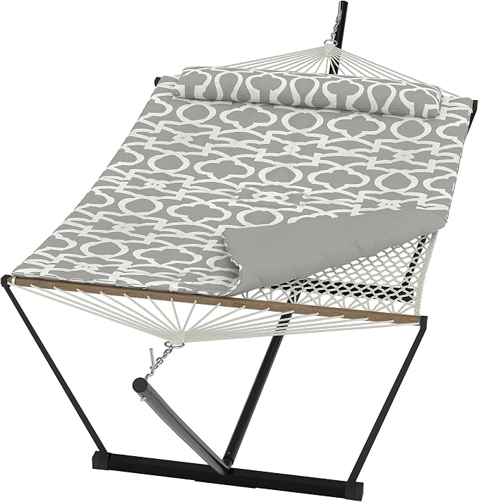 Double Hammock with Heavy-Duty Steel Stand, 2 Person Portable Hammock, 450LBS by GarveeHome