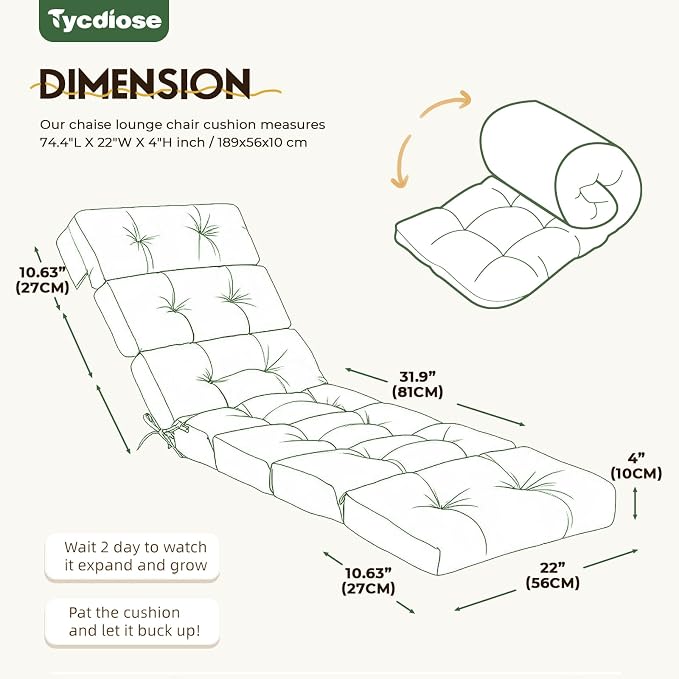 All Weather Chaise Lounge Cushions Outdoor 74.4 x 22 x 4 Inches Lounge Chair - Image 3