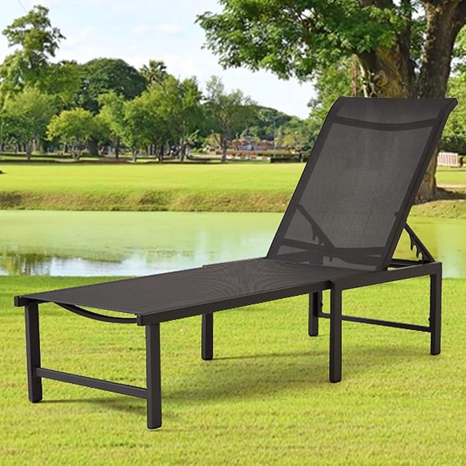 Outdoor Pool Lounge Chairs, Patio Aluminum Chaise Lounge, Five-Position - Image 6