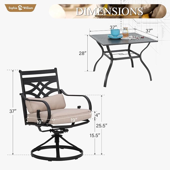 Sophia and William Swivel Patio Dining Set - Image 7