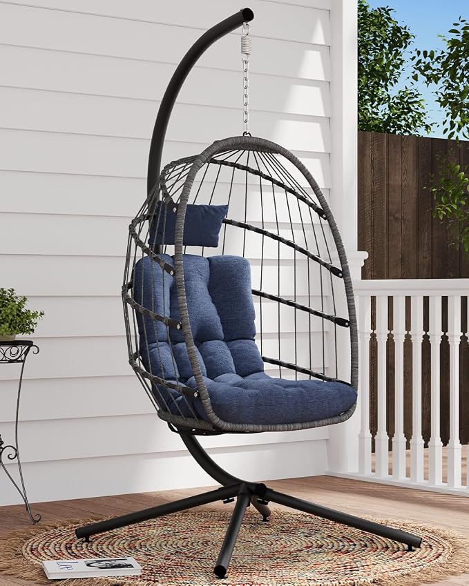 SWITTE Egg Chair Outdoor with Stand, Indoor Wicker Hanging Egg Swing Chair with - Image 9