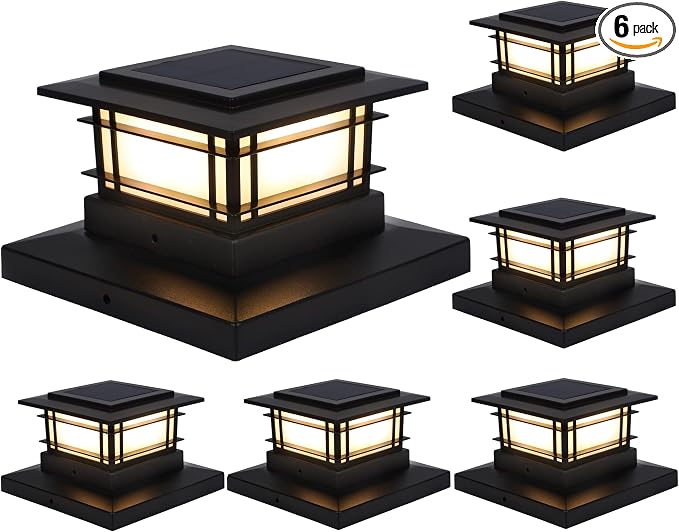 Dynaming 6 Pack Solar Post Cap Lights Outdoor, Fence Post Solar Lights Fit by Dynaming