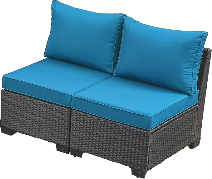 Jing's Villa 2 Piece Patio Wicker Armless Sofa, All-Weather Outdoor Sectional by JingsVillaOutdoorFurniture