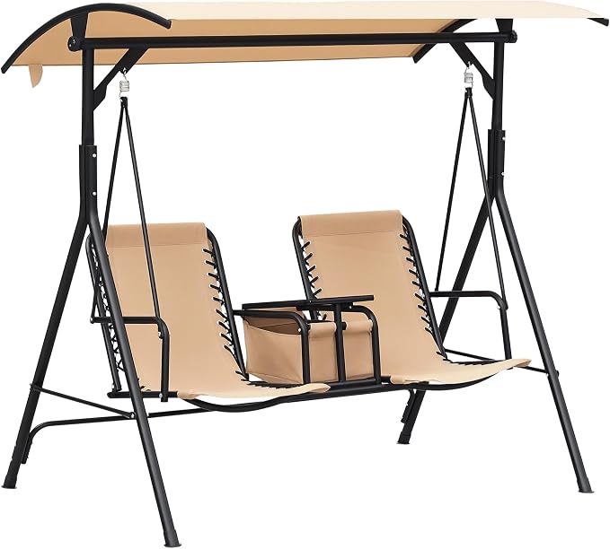 Outsunny 2-Seat Patio Swing Chair, Outdoor Canopy Swing Glider by Outsunny