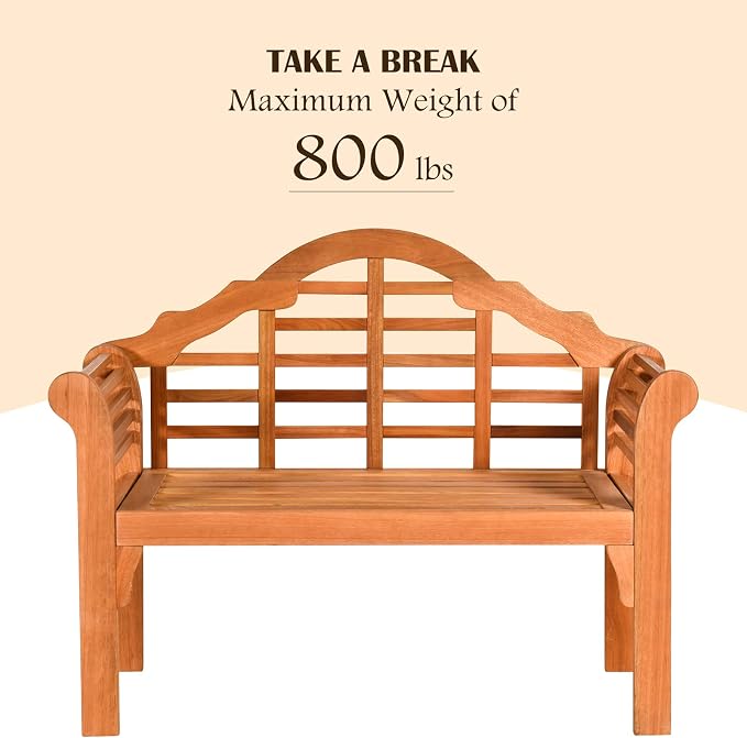 COSTWAY Folding Wooden Bench Outdoor, Crown-Like High Backrest, Patio - Image 7