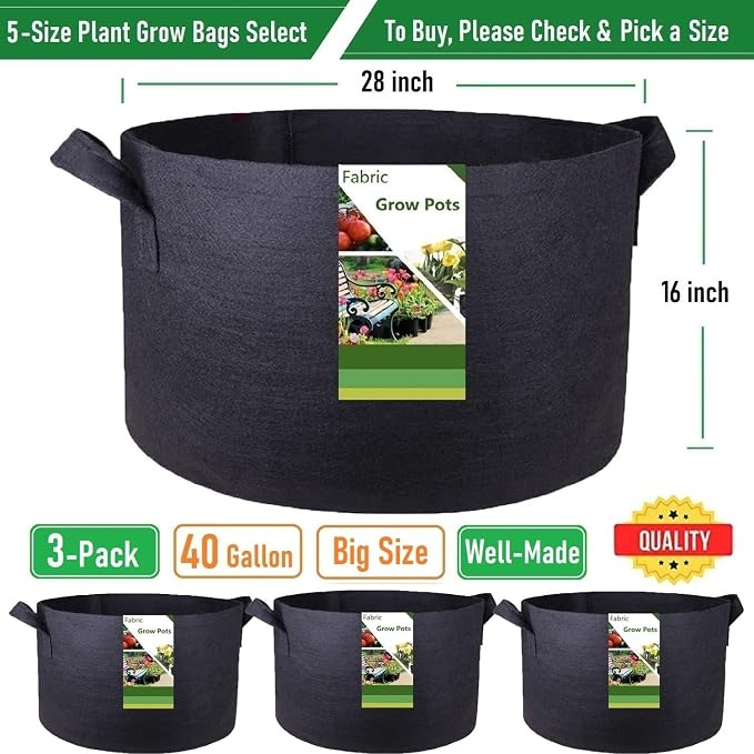 3-Pack 40 Gallon Thickened Plant Grow Bags Large Heavy Duty Garden Bag Fabric - Image 4