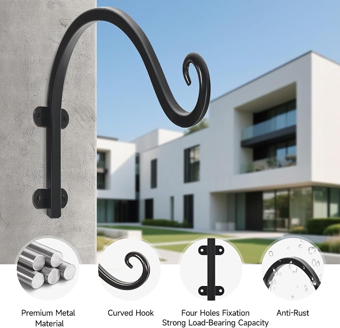 4 Pack 12Inch Plant Hanger, Sturdy Hanging Plant Bracket Hooks Outdoor - Image 4