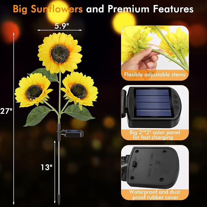 Solar Sunflower Lights, 800mA Solar Garden Light - Image 6