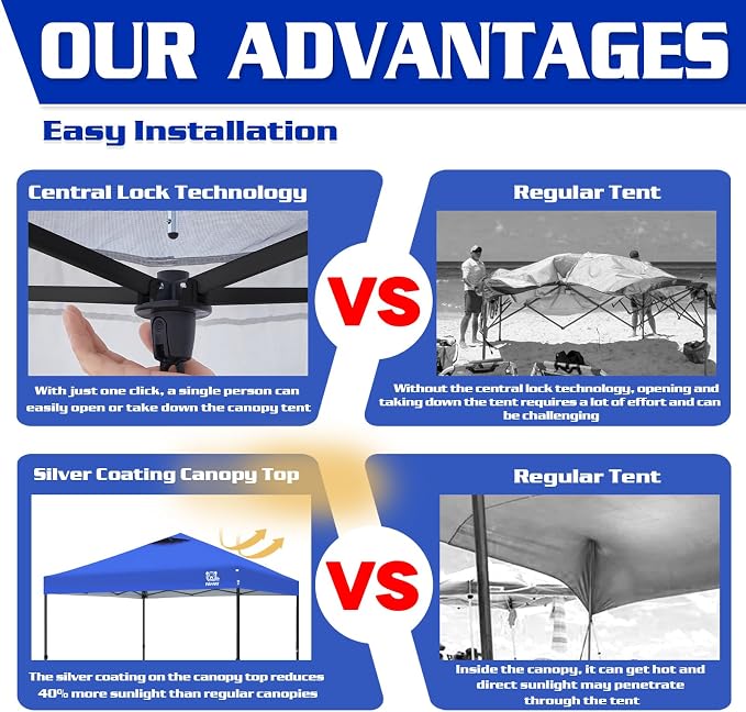 10x10 Pop Up Canopy Tent, 300D Silver-Coating Top, 1-Person Setup Commercial - Image 2
