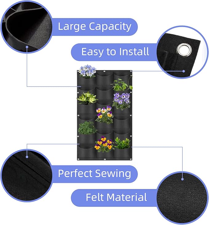 18 Pockets Hanging Planter Bags, Hanging Vertical Wall Mounted Plant Planting - Image 4