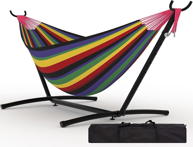 2 Person Hammocks with Stand for Outside, Double Hammocks Portable Space Saving by Garvee