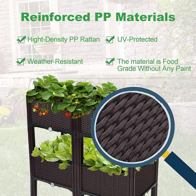 VINGLI Square Raised Garden Bed, Self-Watering Plastic Planter - Image 5