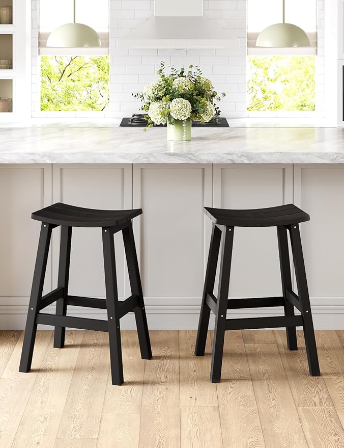 Weatherproof Bar Stools Set of 2, Saddle Seat, Bar Height Stools - Image 4
