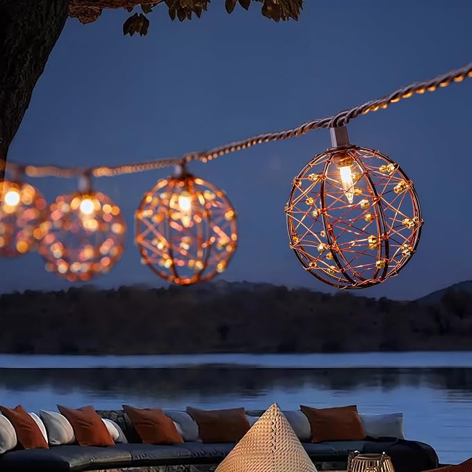 Outdoor Decorative Patio String Lights, Beaded Copper Wire Ball Style Lantern by TWINKVILLA