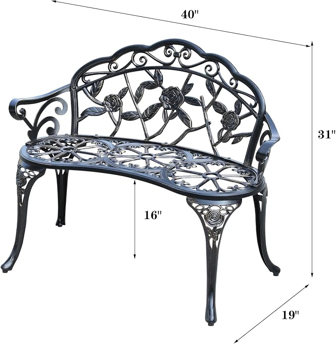 Cast Aluminium Outdoor Bench, Rose Garden Bench - Image 3