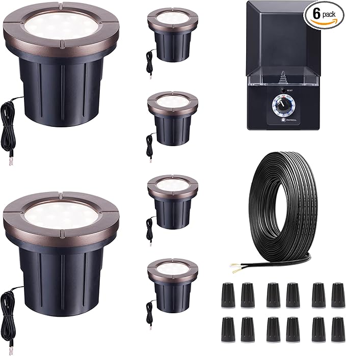 LED Well Light Kit, 6 Pack In Ground Landscape Lights and 100W Transformer and by Varmtalys