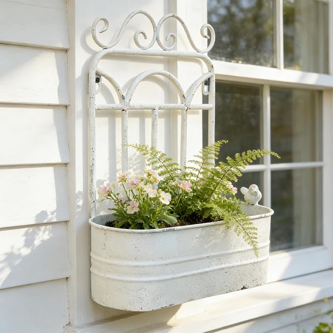 Rustic Metal Wall Planter Vintage Wall Mounted Flower Pot Distressed Wall - Image 4