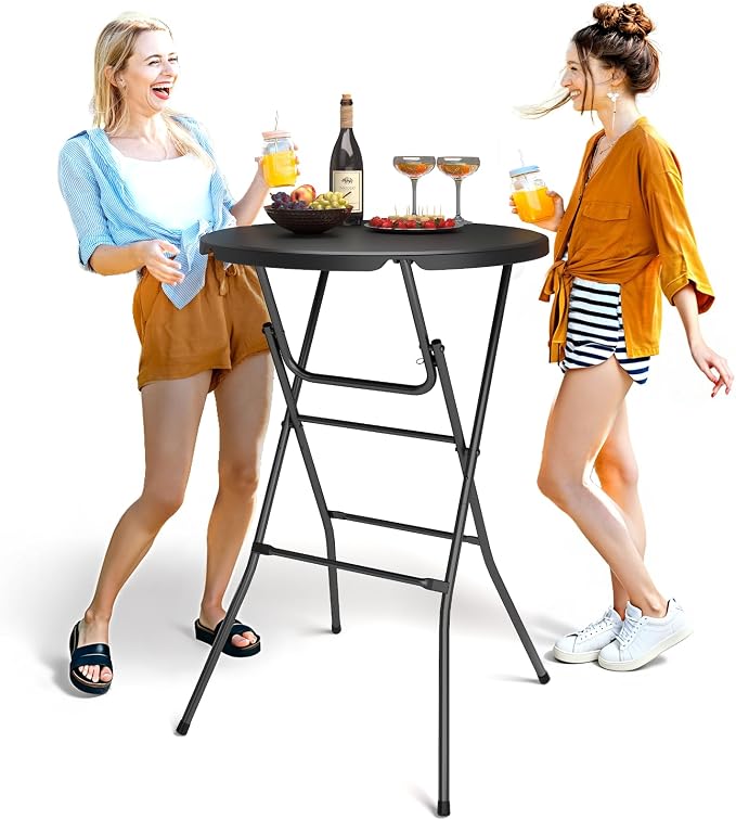 Round Folding Table, Portable Plastic Table w/Thick Table Top, Metal Frame - Image 8