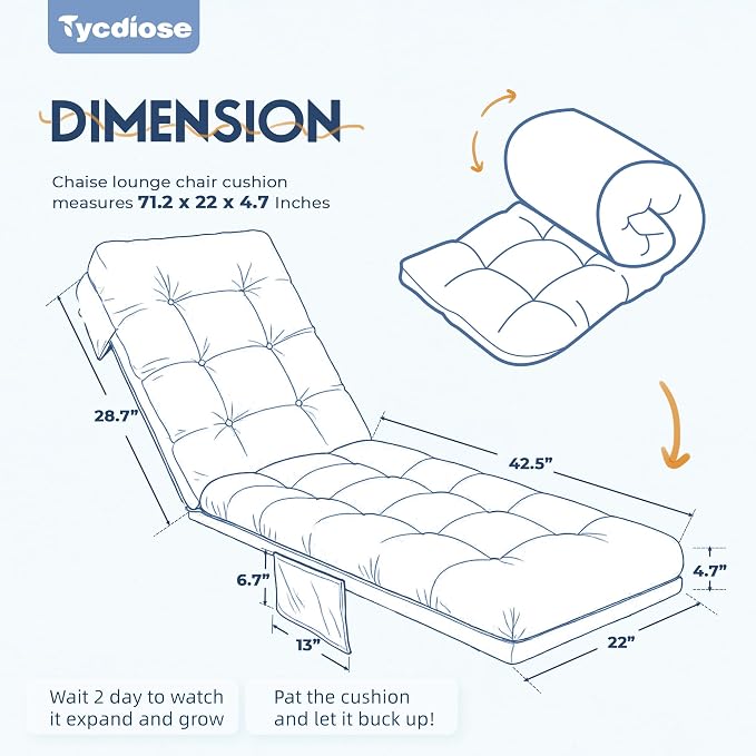 Outdoor Lounge Chair Cushion, Waterproof Replacement Chaise Lounge Cushions - Image 2